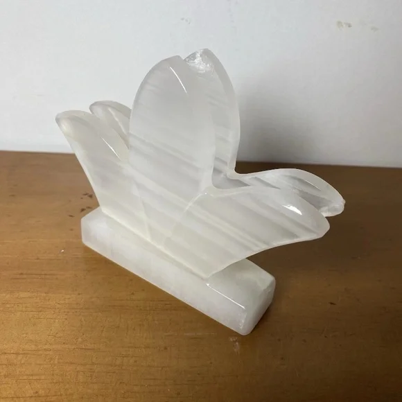 Lotus Letter Holder Onyx Marble Alabaster White Stone Hand Carved Office Vintage - Picture 2 of 5